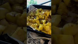 Delicious chicken with dried fruits potatoes and brussels sprouts food cooking baking foodie [upl. by Redfield]