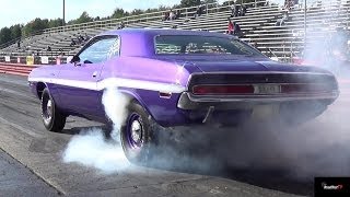 426 Hemi GTX vs 440  6 Pack Challenger  14 Mile Drag Race amp Burn Out Video  Road Test TV ® [upl. by Beckett445]