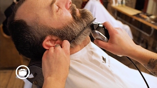 Beard Fade With Big Goatee to Tight Sideburns  Cut and Grind [upl. by Cope]