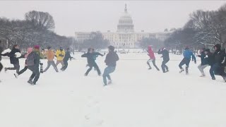 Snowball fight takes over National Mall during first measurable area snowfall this year [upl. by Dewar]