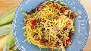 Rachaels Spaghetti with Bacon Corn Jalapenos and Peppadews [upl. by Savannah]