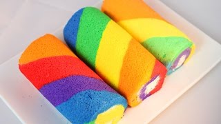 How to Make Rainbow Cake Roll  Cake roll Recipe 彩虹蛋糕卷 [upl. by Gaskins506]