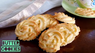 BUTTER COOKIES Recipe  Easy Homemade Eggless Butter Cookies with and without Oven  Piped Cookies [upl. by Gnaht]