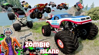 Monster Jam INSANE Marvel Monster Trucks Zombie Island  BeamNG Drive  Grave Digger [upl. by Kally824]