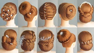 10 Simple And Easy Hairstyle With 1 Donut  Hair Bun Styles For Wedding amp Party [upl. by Bonina113]