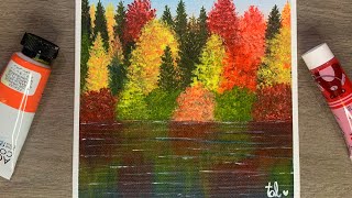 Easy Step Autumn Reflection Painting  Acrylic Painting for Beginners [upl. by Judsen541]