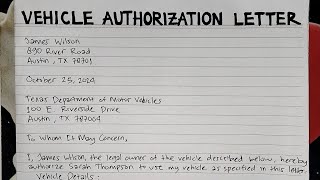 How To Write An Authorization Letter for A Vehicle Step by Step Guide  Writing Practices [upl. by Damian]