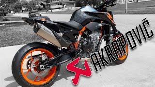 AKRAPOVIC FULL SYSTEM EXHAUST  KTM DUKE 890R  NO BAFFLE [upl. by Weathers559]