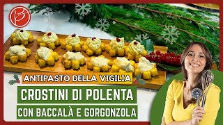 Crostini di polenta al baccalà e al gorgonzola  Benedetta Parodi Official [upl. by Yenrab]