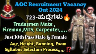 New🔥AOC Recruitment Vacancy Out 2024AOC Tradesmen Mate Fireman MTS Carpenter Vacancy Detail [upl. by Soiritos]