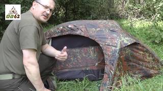 Ein Mann Zelt Recom Flecktarn Einmannzelt MilTec pup tent for one person [upl. by Macleod805]