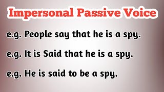 Impersonal Passive Voice  Passive Voice  English grammar [upl. by Lyndsie]