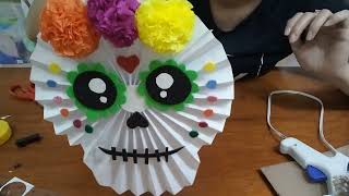 Roseton de calavera con papel rosetones de catrinasDECORACIONES de dia de muertos [upl. by Ennairam]