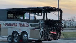 VIDEO  Bus involved in deadly central Ohio I70 crash towed from the scene [upl. by Aric645]