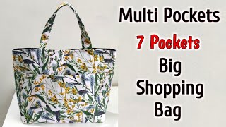 DIY 7 POCKETS SHOPPING BAG TUTORIAL  Multi pocket bag  Shopping bag making at home  DIY Tote bag [upl. by Akkina]