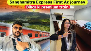 Bihar ki Premium train mein First AC journey  Sanghamitra Express  IRCTC food review [upl. by Melamie]