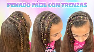 El mejor peinado con trenzas y ligas para niñas con pelo largo  Peinados KrisiArt [upl. by Danny240]