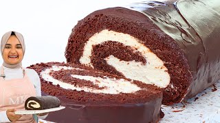 The lightest most decadent CHOCOLATE CAKE ROLL Ive ever had Chocolate Swiss roll recipe [upl. by Bibeau96]