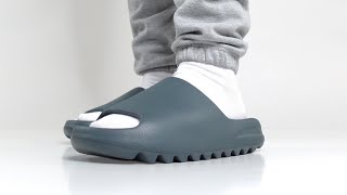 FIRST LOOK Yeezy Slide Slate Marine SIZING Update [upl. by Behlke458]