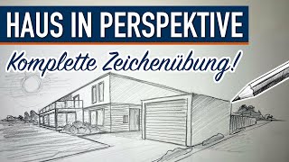 Haus in 2Punkt Perspektive Zeichnen 🏠 Komplette Zeichenübung für Anfänger und Fortgeschrittene [upl. by Vudimir]