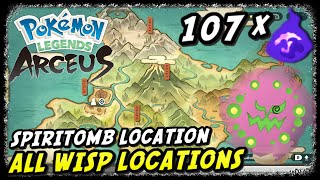 All 107 Wisp Locations  Pokemon Legends Arceus  Spiritomb Location [upl. by Meter]