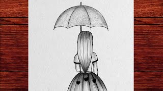 Kolay Şemsiyeli Kız Çizimi  Drawing Girl With Umbrella  Adım Adım Şemsiyeli Bir Kız Nasıl Çizilir [upl. by Adyaj]