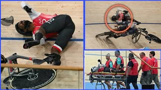 Cyclist Kwesi Browne suffered a terrifying crash during the mens keirin event [upl. by Araht]