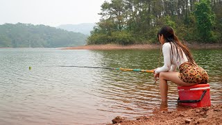 Amazing Fishing  The Giant Fish Pulled The Girl Down  Hook Fishing [upl. by Irt]