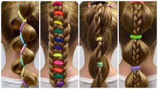 TOP 4 Braided Ponytails with Bright elastics ✿ HOW TO DO A BRAID  Hair Tutorial [upl. by Bonita]