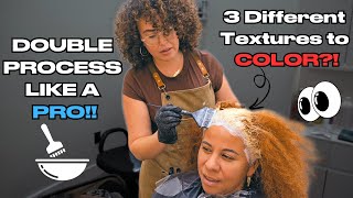 How to SAFELY Double Process Color on MULTITEXTURED Hair With Haircut [upl. by Maxama266]