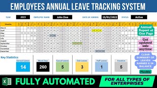 Employee Annual Leave Attendance Tracker in Excel Build Customized System with Advanced Features [upl. by Asilahs484]