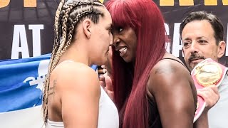 Claressa Shields GOES NOSETONOSE with Vanessa Joanisse during HEATED FACE OFF [upl. by Adnelg559]