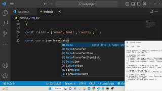 Nodejs Project to Convert JSON Objects to CSV File Using json2csv Library in Javascript [upl. by Cohleen]