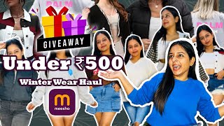 Under 500🤩Meesho Haul‼️Giveaway‼️Meesho Winter HaulMeesho Sweatshirt HoodiePuffer jacketTryon [upl. by Buddie]