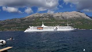 Cruise ship LA BELLE DE L ADRIATIQUE horn in Korčula Croatia 1692023 CroisiEurope cruise [upl. by Winnah858]