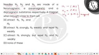 Needles N1 N2 and N3 are made of a ferromagnetic a paramagnetic and a diamagnetic substance re [upl. by Reiter]