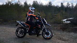 KTM 950 SMR 2008 with Akrapovic cans and Bridgestone Battlax AX41s tyres in light offroad action [upl. by Miett]