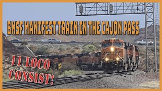 11 Locomotive Consist BNSF Manifest Train at Walker in the Cajon Pass [upl. by Schaab551]