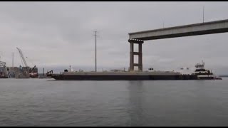 Vessel sails through Key Bridge collapse site marking big step [upl. by Happ]