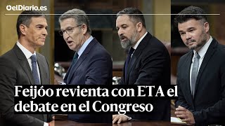 CONGRESO  FEIJÓO revienta con ETA el debate mientras SÁNCHEZ defiende la migración por quothumanidadquot [upl. by Neelloj336]