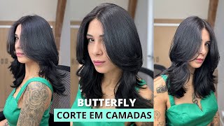 CORTE EM CAMADAS SOZINHA EM 5 MINUTOS  BUTTERFLY CUT  Por jessicatthings [upl. by Thea642]