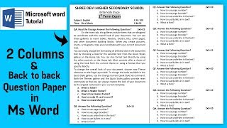 How to make Question Paper in Microsoft word  2 Columns Question Paper make in ms word [upl. by Inuat588]