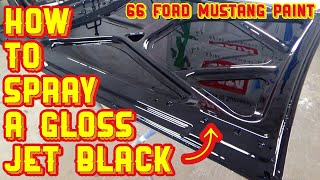 Spraying Gloss Jet Black Paint On The 66 Ford Mustang Coupe Color Change  DOORS TRUNK amp HOOD JAMBS [upl. by Lemmie228]