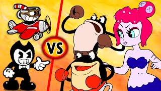 Cuphead amp Bendy Team Coop VS Cala Maria amp Ribby and Croaks Bosses Team [upl. by Lam]