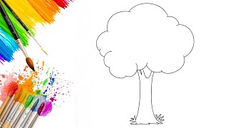 How to Draw a Beautiful Tree  Painting Art  Coloring for Kids and Toddlers [upl. by Baillieu]