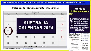 November 2024 Calendar Australia  Australian Public Holidays 2024  Lịch Úc [upl. by Sobmalarah]