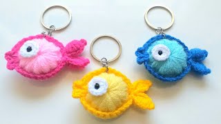 👉PUFF PUFF 🐠SUBTİTLED🐠 BALIKLI ANAHTARLIKAPLİKE TOKACROCHET FISH KEYRING [upl. by Ahsinut707]