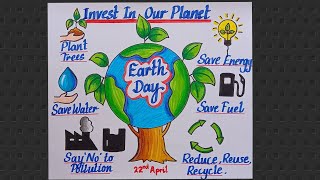 Invest In Our Planet Drawing  World Earth Day Drawing Earth Day 2022 Poster With Theme [upl. by Austine]