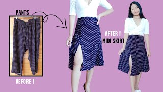 DIY Midi skirt with slit out of pants  How to make a simple midi skirt with side slit easy tutorial [upl. by Ytineres]