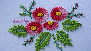 Hand Embroidery Knotted lazy daisy stitch  Bordados a Mano Puntada margarita anudada ArtesdOlga [upl. by Attolrac116]